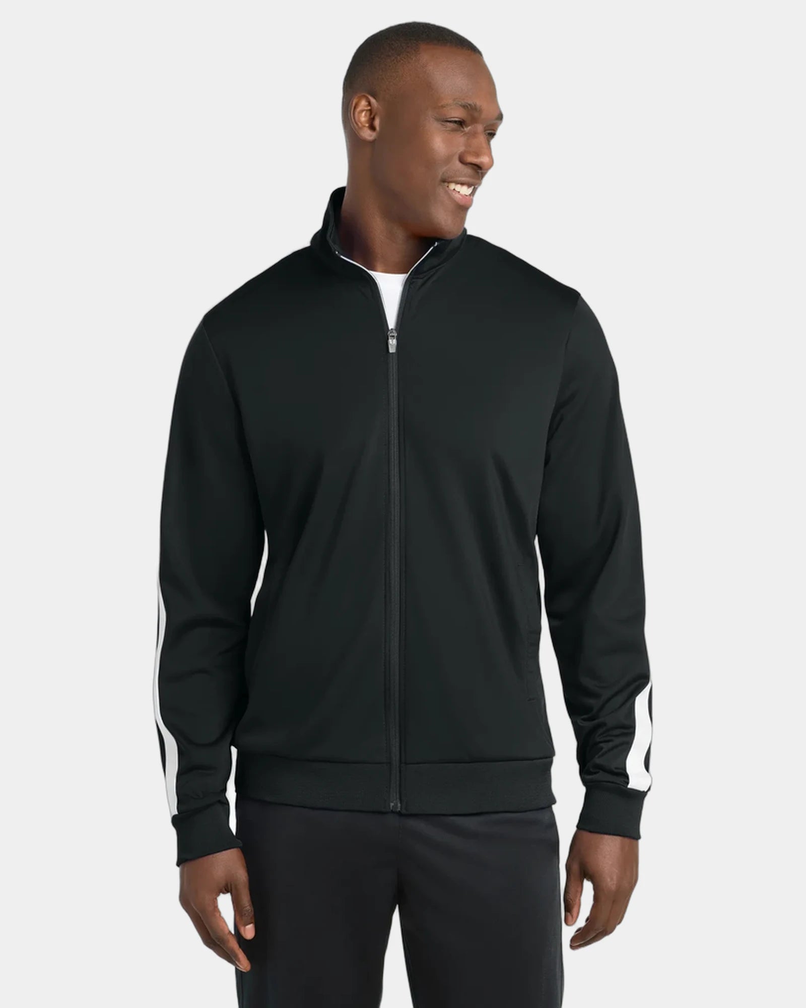 Custom polyester tricot Sport-Tek track jacket - Black/ White